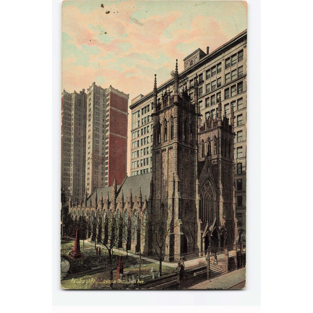 Antique Pittsburgh PA Presbyterian Church Sixth Ave Postcard 1914 Leighton VG